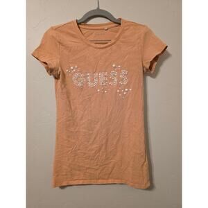 GUESS Peach Rhinestone Logo Baby Tee ✨